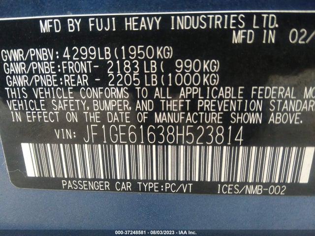 2008 SUBARU IMPREZA SEDAN JF1GE61638H523814 Photo 8