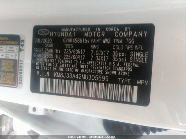2021 HYUNDAI TUCSON VALUE VIN: KM8J33A42MU305699