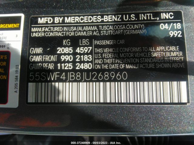 55SWF4JB8JU268960 Mercedes-Benz C-class C 300