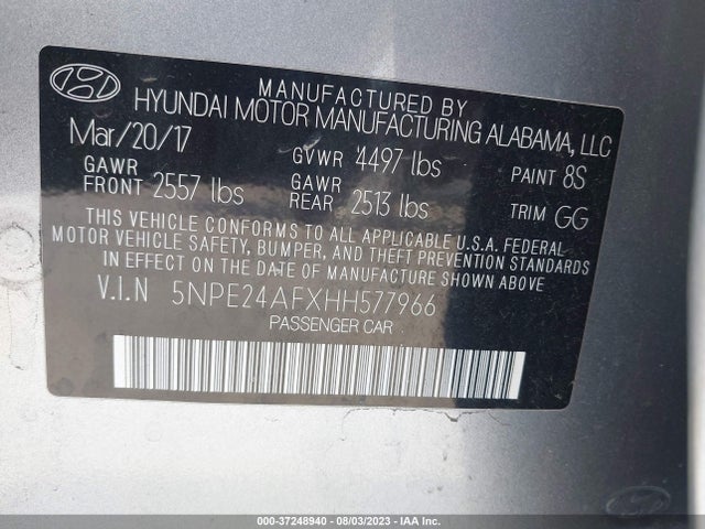 Hyundai Sonata 2.4l 2017 5NPE24AFXHH577966 Image 9