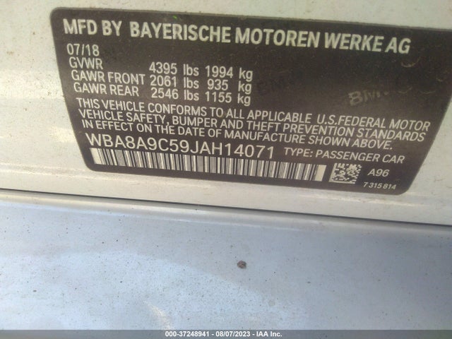WBA8A9C59JAH14071 BMW 3 Series 320i