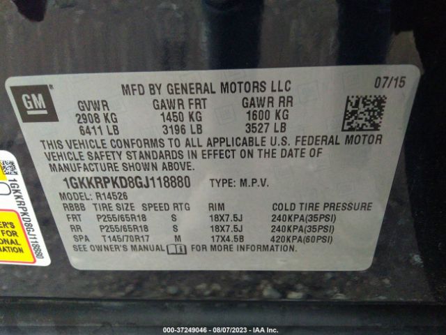 1GKKRPKD8GJ118880 GMC ACADIA SLE