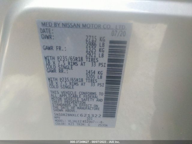 5N1DR2BNXLC621322 Nissan Pathfinder Sv