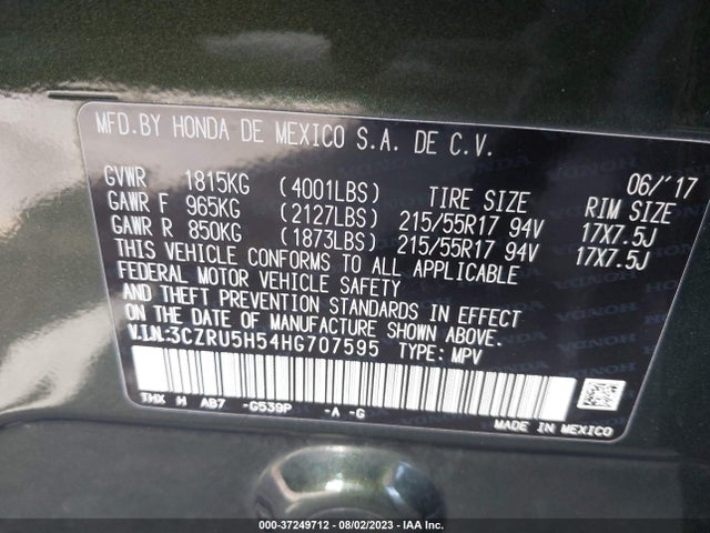 Honda HR-V EX 2017 3CZRU5H54HG707595 Image 15