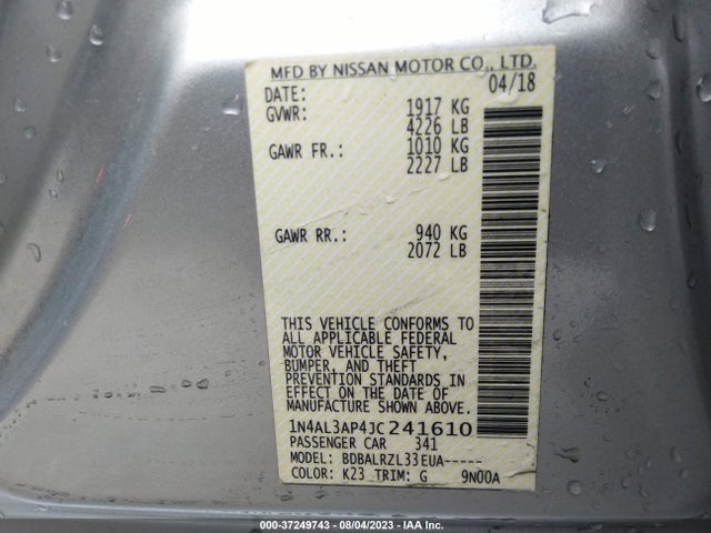 2018 NISSAN ALTIMA 2.5 SL VIN: 1N4AL3AP4JC241610