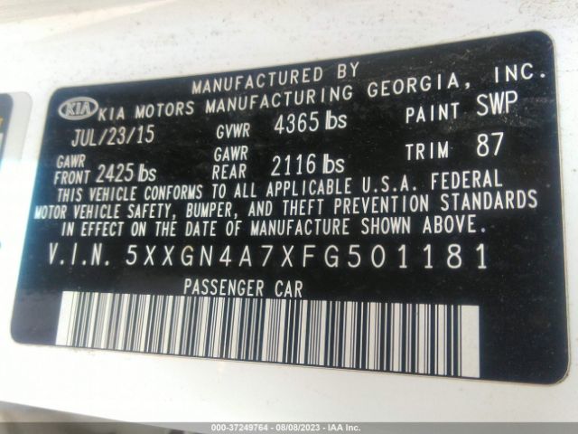 5XXGN4A7XFG501181 KIA OPTIMA EX