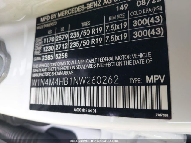 W1N4M4HB1NW260262 Mercedes-Benz Glb Glb 250
