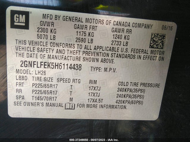 Chevrolet EQUINOX LT 2017 2GNFLFEK5H6114438 Image 9