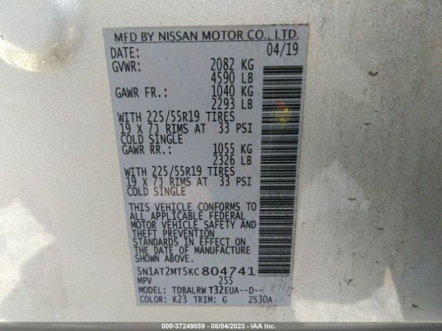 5N1AT2MT5KC804741 Nissan Rogue Sl
