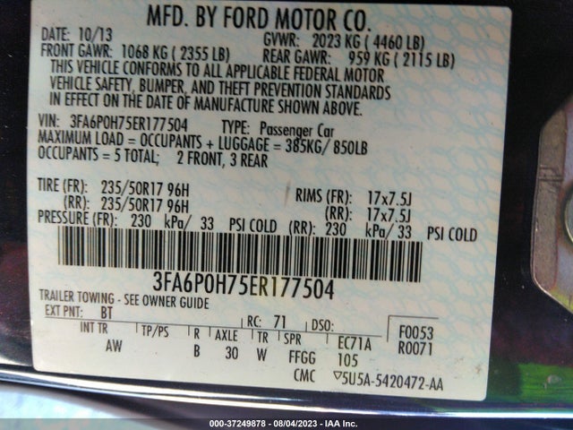 Ford FUSION SE 2014 3FA6P0H75ER177504 Image 11