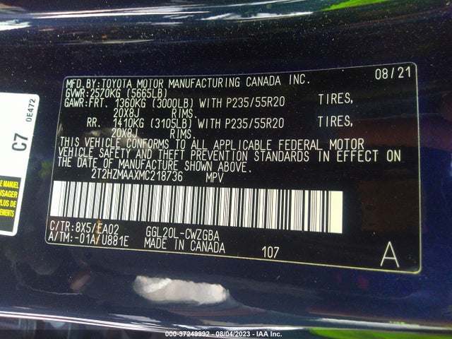 2T2HZMAAXMC218736 Lexus Rx Rx 350
