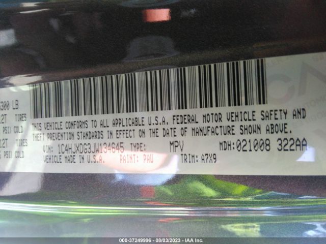 1C4HJXDG3JW134645 Jeep Wrangler Unlimited Sport S