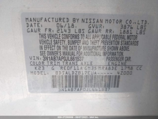 3N1AB7AP0JL661537 Nissan SENTRA SV