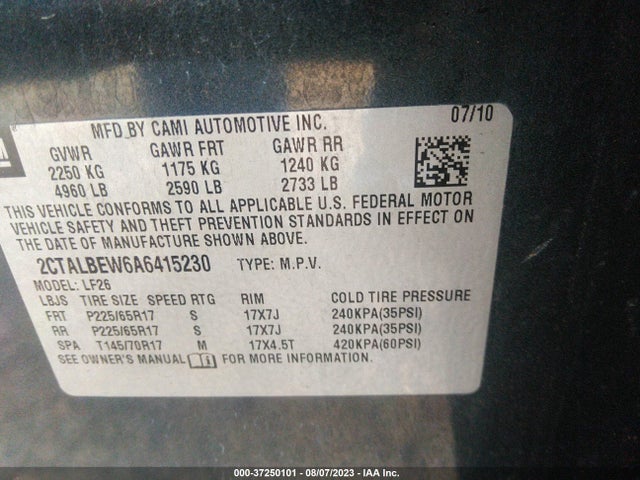 2010 GMC TERRAIN SLE-1 VIN: 2CTALBEW6A6415230
