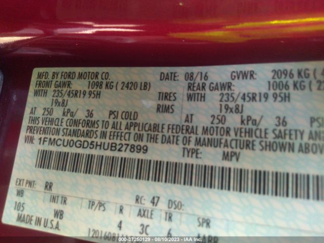 1FMCU0GD5HUB27899 Ford ESCAPE SE