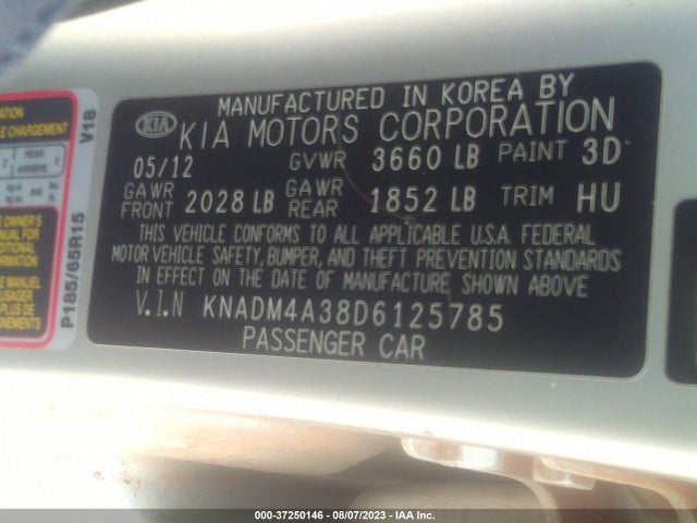 2013 KIA RIO LX VIN: KNADM4A38D6125785