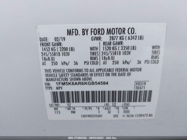 1FM5K8AR6KGB54584 Ford POLICE INTERCEPTOR