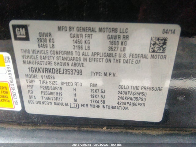 GMC Acadia Slt-1 2014 1GKKVRKD8EJ353798 Image 9