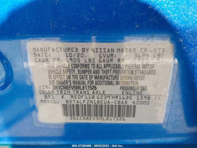3N1CN8EV5ML817526 Nissan VERSA SV