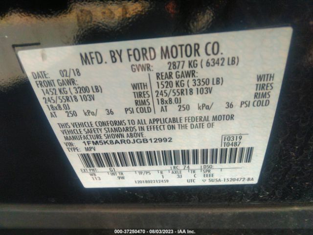 1FM5K8AR0JGB12992 Ford POLICE INTERCEPTOR