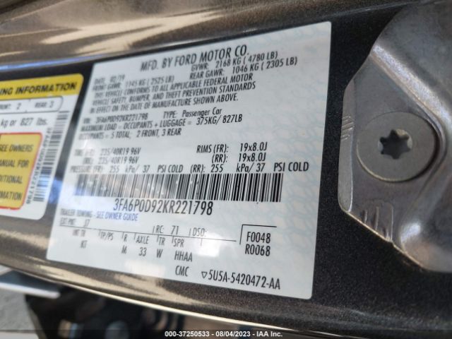 3FA6P0D92KR221798 Ford Fusion Titanium