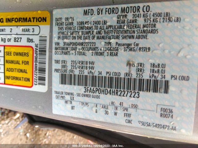 3FA6P0HD4HR227223 Ford FUSION SE