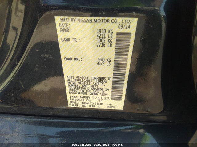 2015 NISSAN ALTIMA 2.5 SV VIN: 1N4AL3AP9FC176633