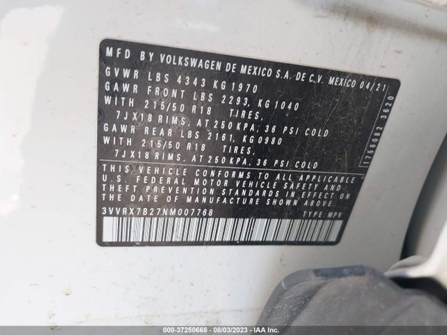 3VVRX7B27NM007768 Volkswagen TAOS SE
