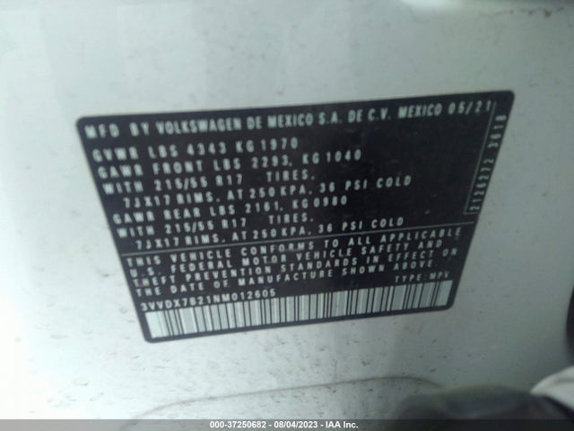 3VVDX7B21NM012605 Volkswagen TAOS S