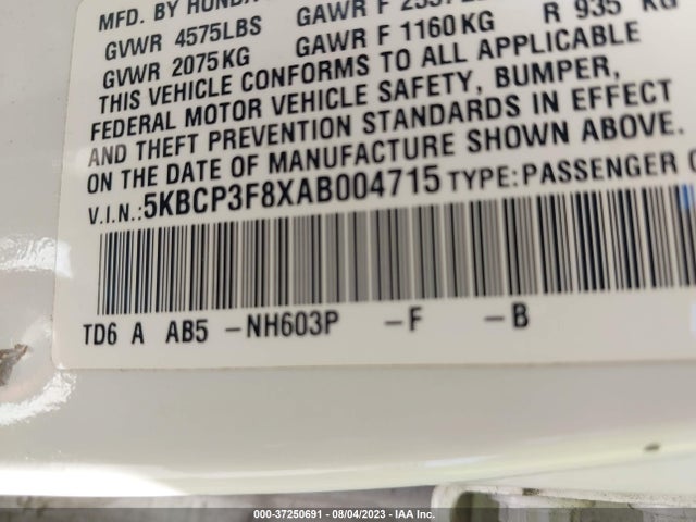 2010 HONDA ACCORD SDN EX-L VIN: 5KBCP3F8XAB004715