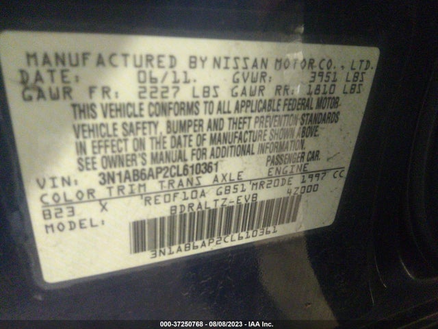 2012 NISSAN SENTRA 2.0 S VIN: 3N1AB6AP2CL610361