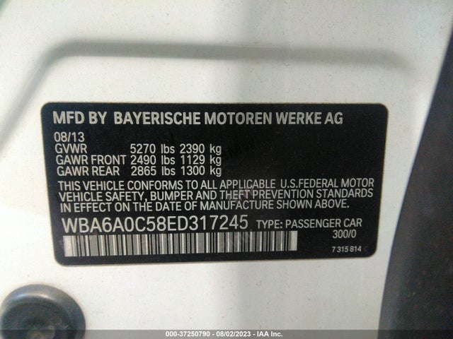 BMW 6 Series 640i 2014 WBA6A0C58ED317245 Image 9