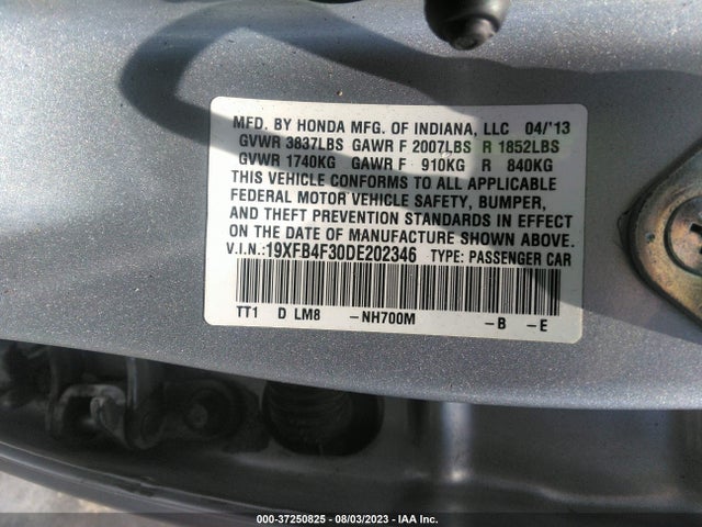 Продажа на аукционе авто 2013 Honda Civic Hybrid, vin: 19XFB4F30DE202346, номер лота: 37250825