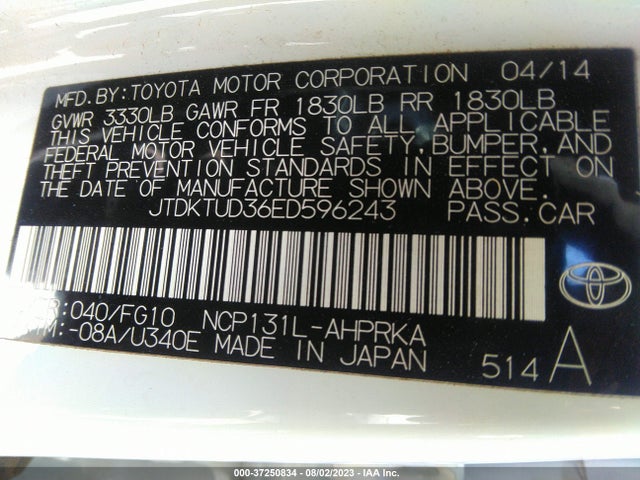 Toyota Yaris L/se/le 2014 JTDKTUD36ED596243 Image 9