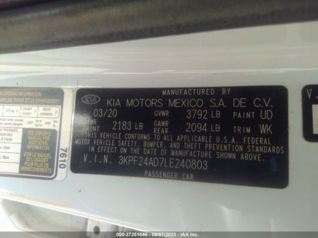 3KPF24AD7LE240803 KIA Forte Lxs