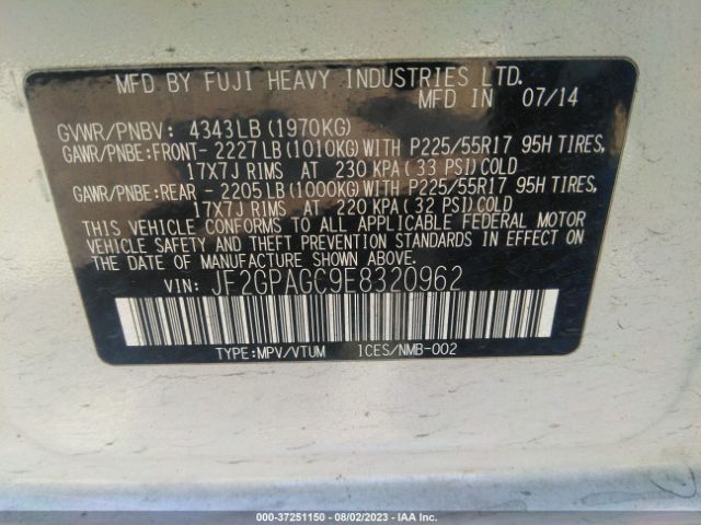 JF2GPAGC9E8320962 Subaru Xv Crosstrek Limited