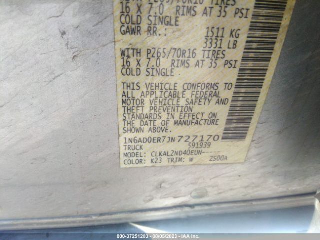 1N6AD0ER7JN727170 Nissan Frontier Sv V6