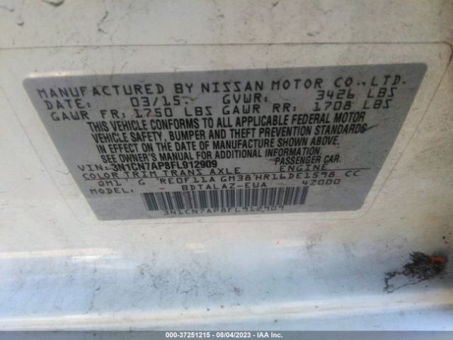 3N1CN7AP8FL912909 Nissan Versa S Plus