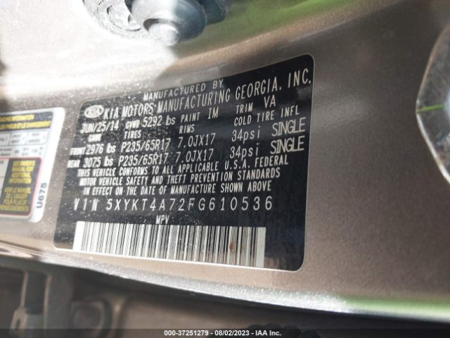 5XYKT4A72FG610536 KIA SORENTO LX