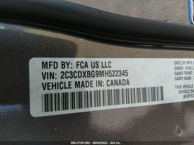2021 DODGE CHARGER SXT VIN: 2C3CDXBG9MH522345