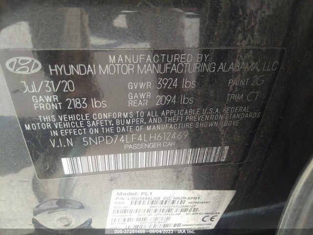2020 HYUNDAI ELANTRA SE VIN: 5NPD74LF4LH612469