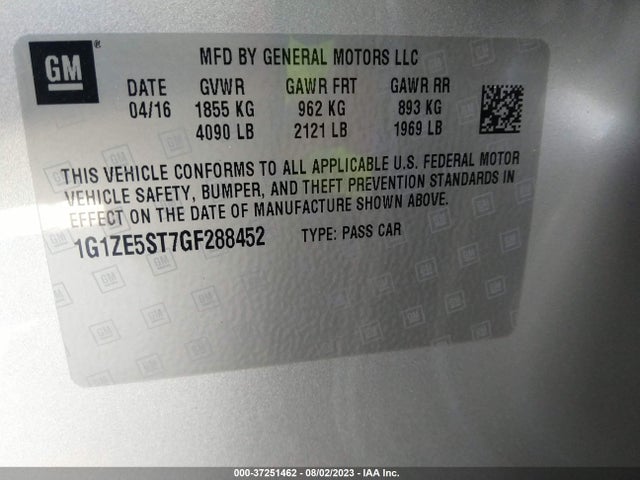 2016 CHEVROLET MALIBU LT VIN: 1G1ZE5ST7GF288452