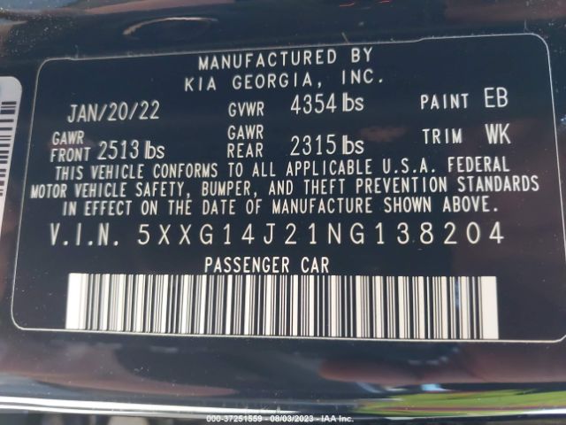 5XXG14J21NG138204 KIA K5 LXS