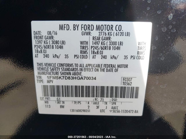 Ford EXPLORER XLT 2017 1FM5K7D83HGA70034 Image 9