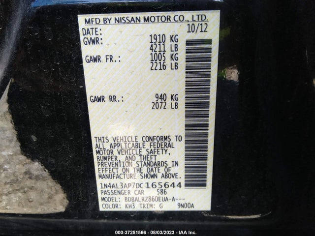 2013 NISSAN ALTIMA 2.5 S VIN: 1N4AL3AP7DC165644
