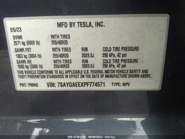 Tesla Model Y Long Range 2023 7SAYGAEEXPF774571 Image 9