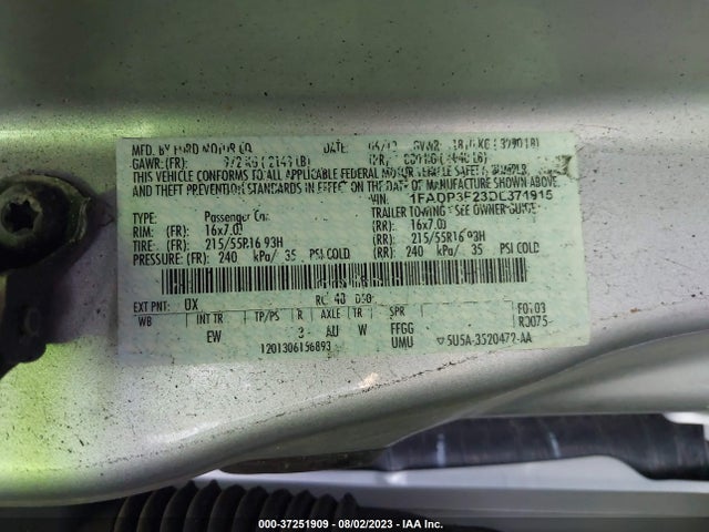 2013 FORD FOCUS SE VIN: 1FADP3F23DL371915