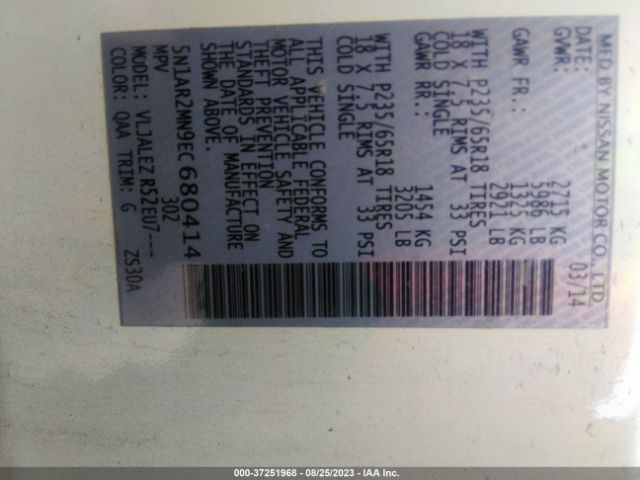 5N1AR2MN9EC680414 Nissan Pathfinder Sv