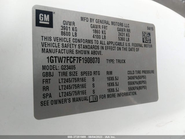 GMC SAVANA CARGO VAN 2015 1GTW7FCF7F1908070 Image 9