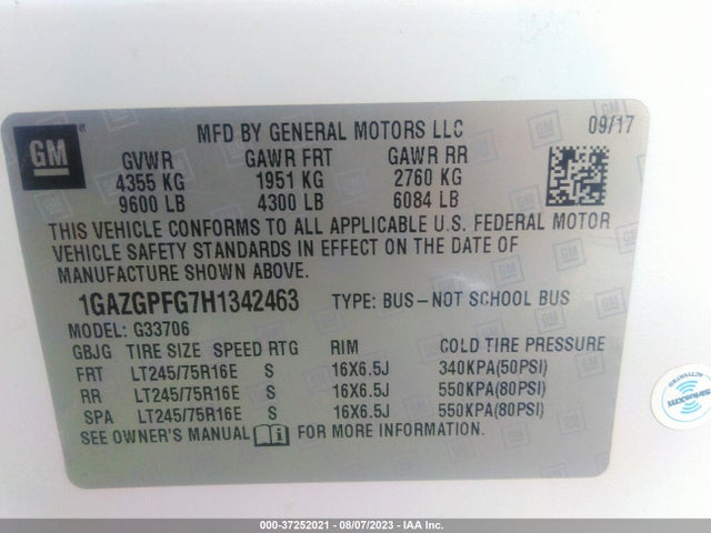 Chevrolet Express Passenger Lt 2017 1GAZGPFG7H1342463 Image 9